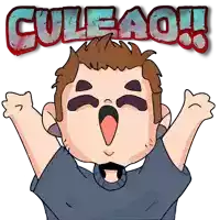 a cartoon drawing of a man with his arms in the air and the word culeao written above him