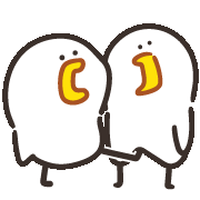 two chickens with yellow beaks are standing next to each other and kissing .