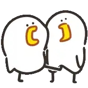 two chickens with yellow beaks are standing next to each other and kissing .