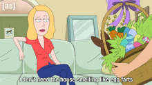 a cartoon of a woman sitting on a couch with the words i don t need the house