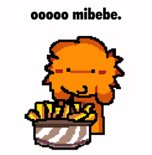 a pixel art drawing of a sun eating french fries
