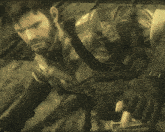 a person holding a gun in front of trees in a video game