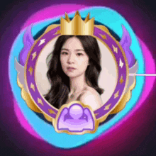 a picture of a woman with a crown on her head in a purple circle