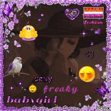 a picture of a woman with the words sexy freaky babygirl written on it
