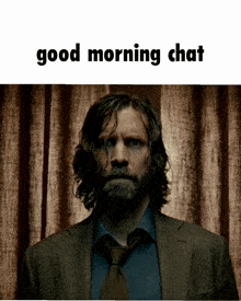 a man in a suit and tie with the words good morning chat on the bottom