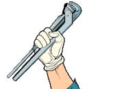 a cartoon illustration of a hand holding a wrench with the words reliant plumbing fixed it