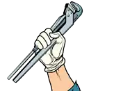 a cartoon illustration of a hand holding a wrench with the words reliant plumbing fixed it