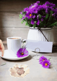 coffee good morning flowers purple sugar cubes