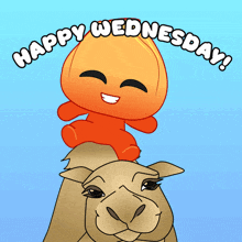 a happy wednesday greeting card with a camel and a cat