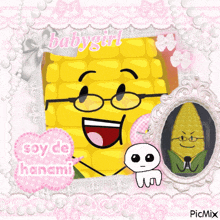 a picture of a corn on the cob with the words babygirl soy de hanami