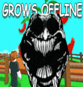 a video game called grows offline shows a person standing in front of a monster
