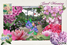a picture of flowers with the words good morning on the bottom