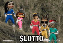 a group of cartoon characters standing next to each other with the word lotto on the bottom left