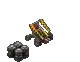 a cartoon character is riding a motorcycle next to a pile of barrels .