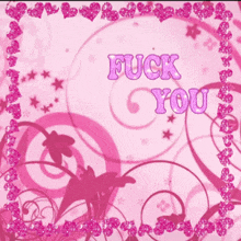 a pink background with a cartoon character and the words " fuck you "