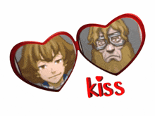 a heart shaped mirror with a picture of a man and the word kiss below it