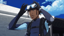 a cartoon of a man wearing a wet suit and goggles with the letters as above him