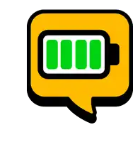 a yellow speech bubble with a green battery icon inside of it