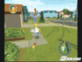 a screenshot of a video game from ign.com shows homer simpson running down a sidewalk
