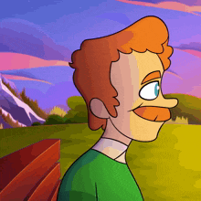 a cartoon character with red hair and a mustache