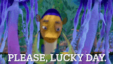 a cartoon fish says please lucky day in front of a coral reef
