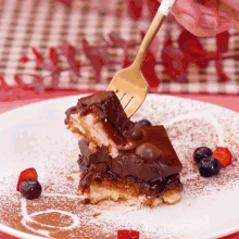 a piece of cake is being eaten with a fork on a plate