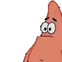 patrick star from spongebob squarepants is making a funny face and pointing at something .