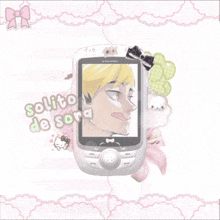 a cell phone with a picture of a man on it and the words solito de sora below it