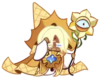 a cartoon character is holding a flower and a cookie