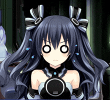 a girl with a circle around her neck is making a funny face
