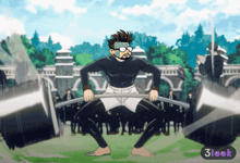 a cartoon of a man squatting down holding a barbell with a 3look logo in the corner