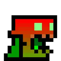 a pixel art drawing of a mushroom with green leaves and a red hat .