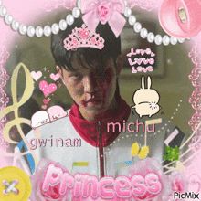 a picture of a girl with a crown on her head and the words gwinam michu princess on it