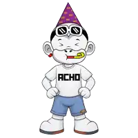 a cartoon character is wearing a acho shirt