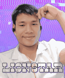 a picture of a man with the words lionstar written on it