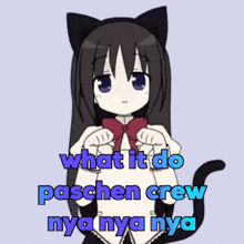 a picture of a cat girl with the words what it do paschen crew nya nya nya on it