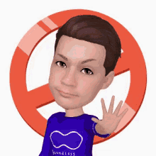 a cartoon boy wearing a shirt that says boundless waves his hand
