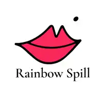 a logo for rainbow spill with a pink lip and black outline