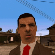 a man in a suit and tie is making a funny face in a video game .