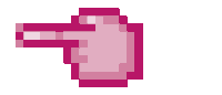 a pixel art drawing of a pink hand pointing to the right