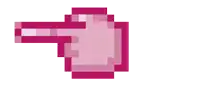 a pixel art drawing of a pink hand pointing to the right