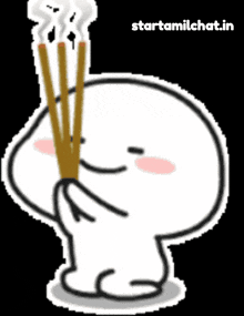 a cartoon character is holding three incense sticks