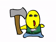 a cartoon character is holding an axe and wearing a shirt that says " time is ticking "