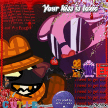 a picture of a cartoon character with the words your kiss is toxic