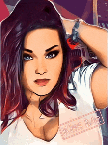 a cartoon drawing of a woman with the words kiss me on it
