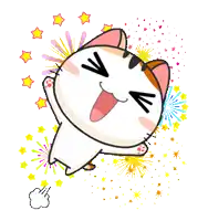 a cartoon cat is jumping in the air surrounded by fireworks and stars