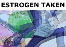 a poster that says estrogen taken with a picture of a person laying on a bed