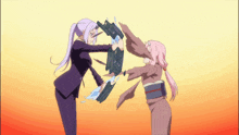 two anime characters are fighting with each other