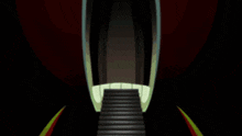 a cartoon character with a red eye is flying through a dark tunnel