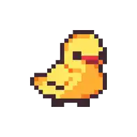 a pixel art illustration of a yellow rubber duck with a red beak .